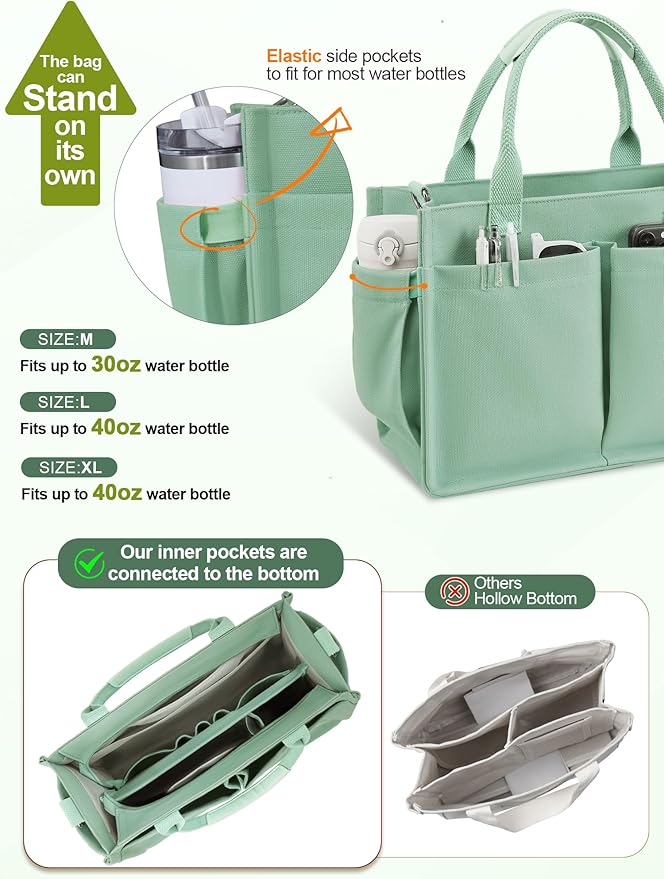 FIORETTO Womens Canvas Tote Bag Purse with Individual Compartment, Zipper Top, Reinforced Bottom & Luggage Sleeve