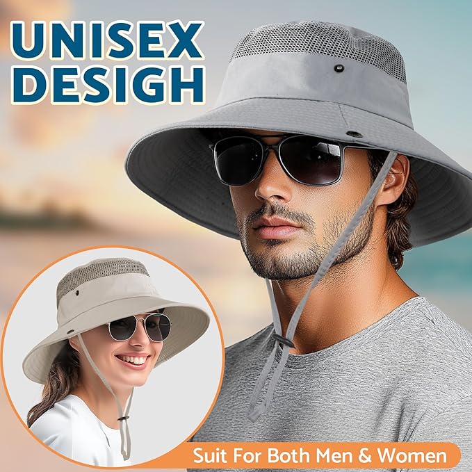 PFFY Sun Hats for Men Women Wide Brim Bucket Hat UPF 50+ Outdoor Beach Hiking Fishing Hat