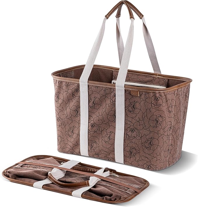 CleverMade Collapsible LUXE Tote, 30L Foldable Grocery Shopping Bag, Reusable