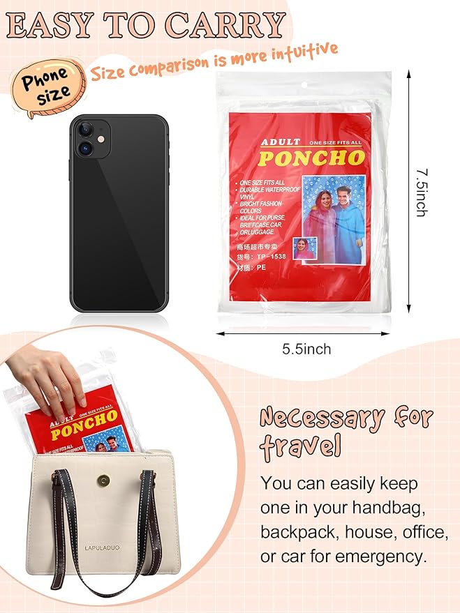 40 Pack Disposable Rain Ponchos for Adults Disposable Ponchos Pack with Drawstring Hood Elastic Sleeves Raincoat for Camping