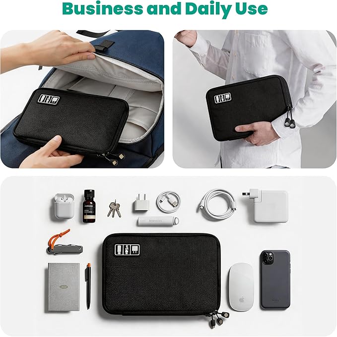 Cord Organizer Travel, Electronics Organizer Tech Pouch - Portable Cable Organizer Bag for Cords, Charger, Phone, SD Card, Power Bank for Travel & Daily Use -Black Green