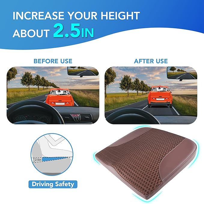 Lofty Aim Car Seat Cushion, Comfortable Memory Foam Seat Pillow for Driving, Sciatica-Back Pain Relief, Cushion for Car-Truck, Office, Wheelchair - Brown