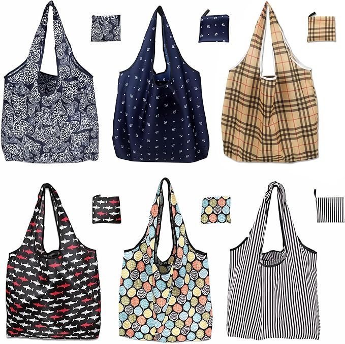 6 Pack Reusable Grocery Bags Heavy Duty with Handles, Reusable Shopping Bags for Women, Foldable, Washable for Store, Travel