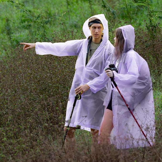 Rain Ponchos for Adults Reusable Rain Coats with Hood and Drawstring Thicken Ponchos Waterproof for Women(Purple)