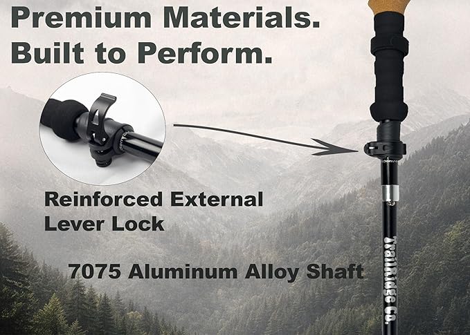 Trekking Poles (2-Pack) – Lightweight Aircraft-Grade Aluminum Hiking/Walking Sticks, Quick-Lock Adjustable with Cork Handles for Men & Women