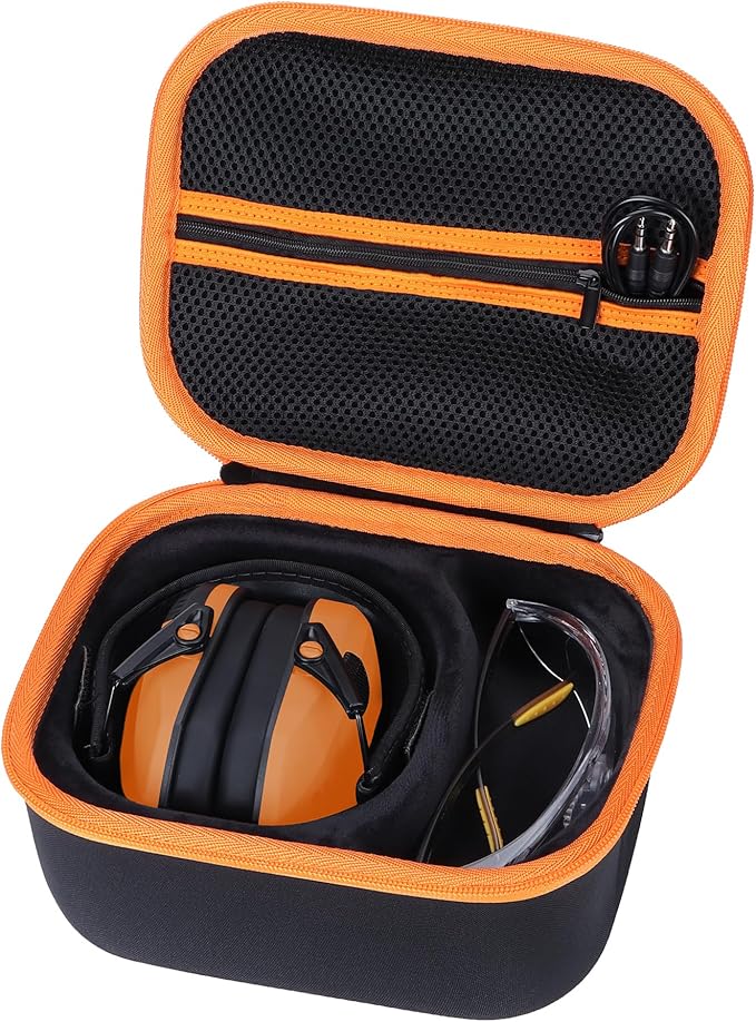 Lebakort Storage Case Compatible with Walkers Razor Slim/Howard Leight Honeywell Impact Sport/PROHEAR 066 030 Electronic Shooting Earmuffs Hearing Protection Muffs (Black + Orange Case)