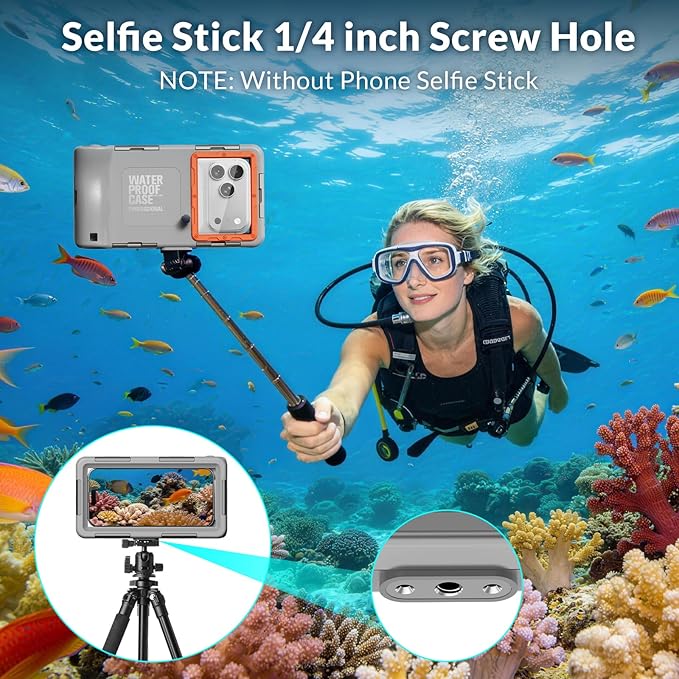 2026 Underwater Snorkeling Diving Phone Case for Phone 17/16/15/14/13/12Pro Max/Galaxy S26/S25/S24/S23.(50ft/15m) Professional Scuba Dive Waterproof Case Underwater Photo Video（Gray）