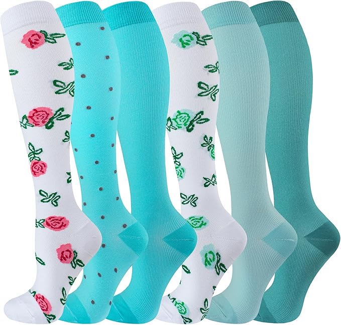 cerpite Compression Socks for Women & Men 6 Pairs Knee High Compression Socks 20-30 mmhg Best for Running,Nurse,Travel