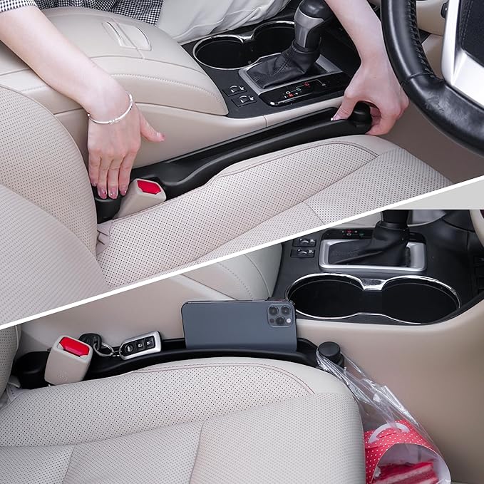 Givifive Car Seat Gap Filler Set of 2, 3IN1 Seat Side Gap Filler Plug with Storage Slot & Hook Function, Soft Foam Universal Fit Car SUV Truck Fill Gap Between Seats Console Organizer（Narrow Black）