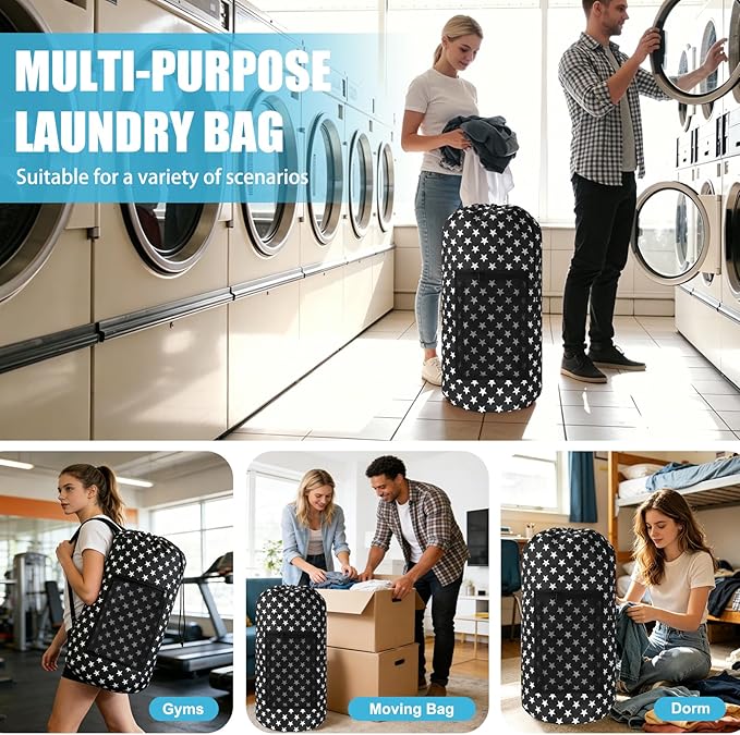 Laundry Bag Backpack, Extra Large Travel Laundry Bag with Mesh Pocket & Adjustable Shoulder Straps,Dirty Clothes Travel Bag for College Students Dorm,Apartment(Star Shape)