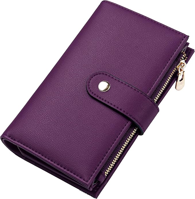 yiijay Womens Wallet RFID Blocking Vegan Leather Trifold Clutch Credit Card Holder Ladies Travel Wallet Purse with Pen Holder