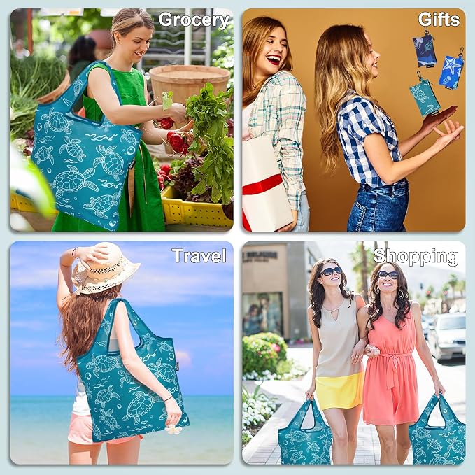 HOLYLUCK Reusable Grocery Bags,Heavy Duty Foldable Shopping Tote Bag (Standard, 3 Turtle)