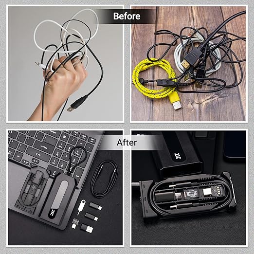 JJC 5 in 1 Data Cable Adapter Travel Kit,Data Transfer Cable Storage with Micro USB Type-A OTG Adapter,1.8ft Data Charger USB C Cable,Multi Charging Cable Adapter Set,Hold 2 Micro SD 2 Nano SIM Card