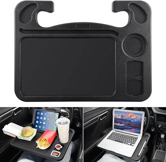 JUSTTOP 4 In 1 Car Steering Wheel Desk for Laptop,Versatile Upgraded Car Seat Tray, Spacious Steering Wheel Table With Tablet Holder and Dual Sauce Racks,Steering Wheel Under Table Console (Large)