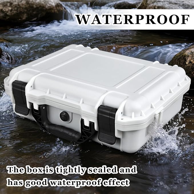 Relaxweex 1 Pcs Waterproof Hard Case with DIY Customizable Foam Insert Portable Protective Case with Knife for Camera Drones Equipments Tools Test Instruments(White,14.3 x 11.4 x 4.5 Inch)