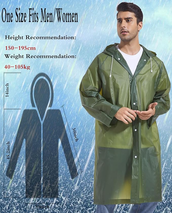 2PCS Rain Ponchos for Adults Reusable Rain Coats for Adults Rain Jackets Raincoats for Men Women