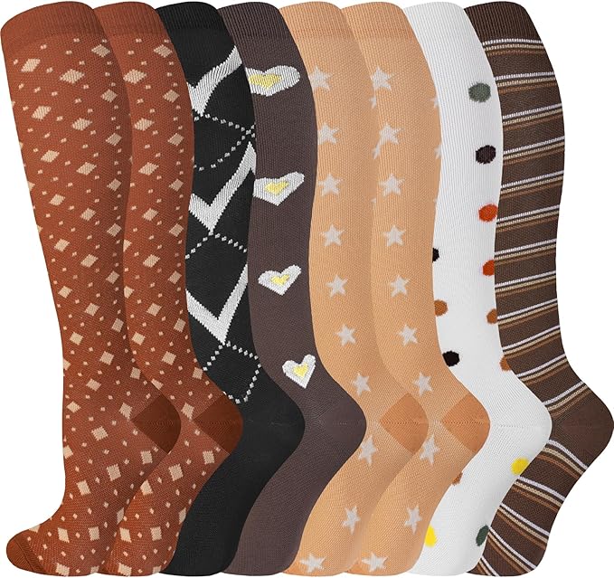 cerpite Compression Socks for Women & Men Circulation 8 Pairs Compression Socks 20-30 mmhg Best for Running,Nurse,Travel