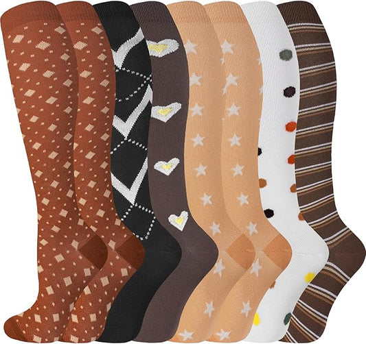 cerpite Compression Socks for Women & Men Circulation 8 Pairs Compression Socks 20-30 mmhg Best for Running,Nurse,Travel