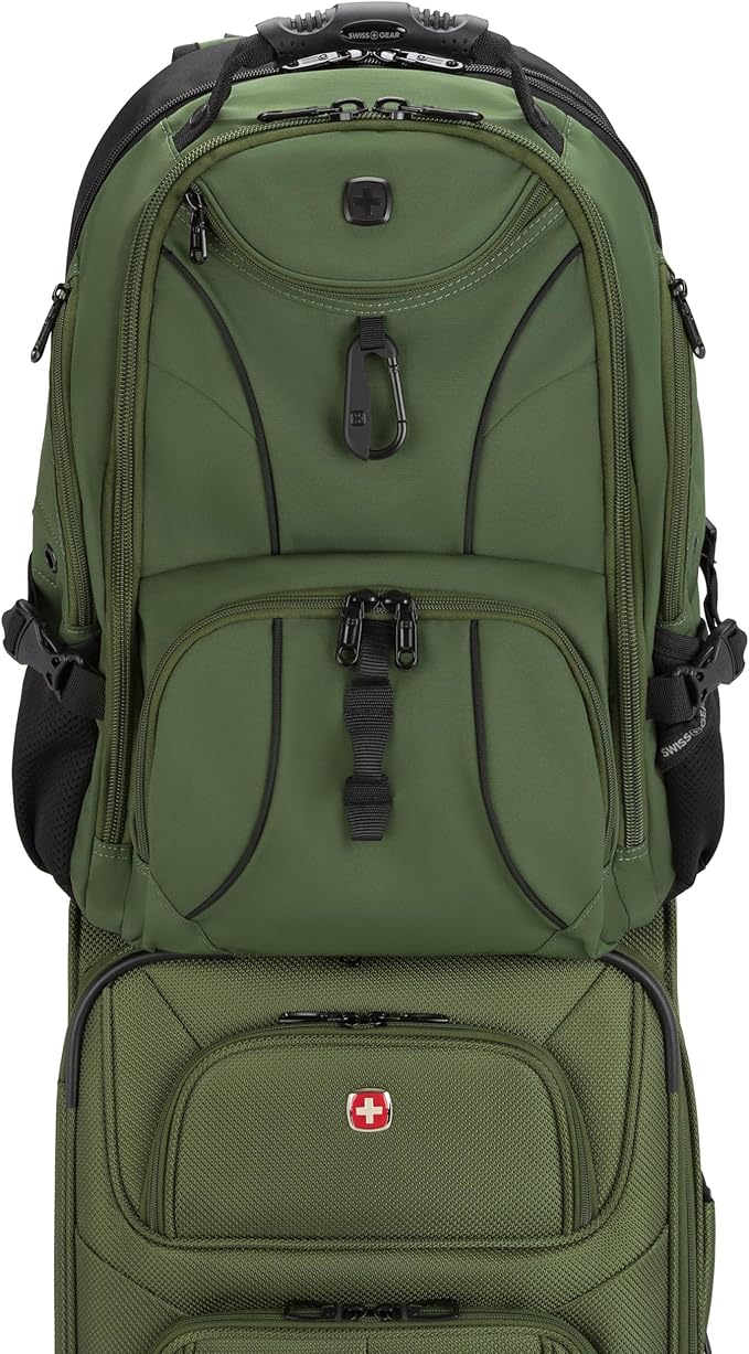 SWISSGEAR Sion 2-Piece Travel Set, Softside Expandable Carry-On Spinner Bundled with 1900 ScanSmart 17" Laptop Backpack with RFID Blocking & Tech Organization, Evergreen