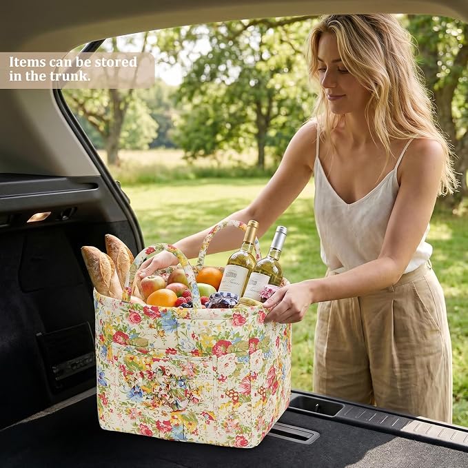 Floral Fabric Storage Basket Car Interior Storage Basket Underwear Sundries Laundry Baskets Supplies Home Organizer Bag (style 9)