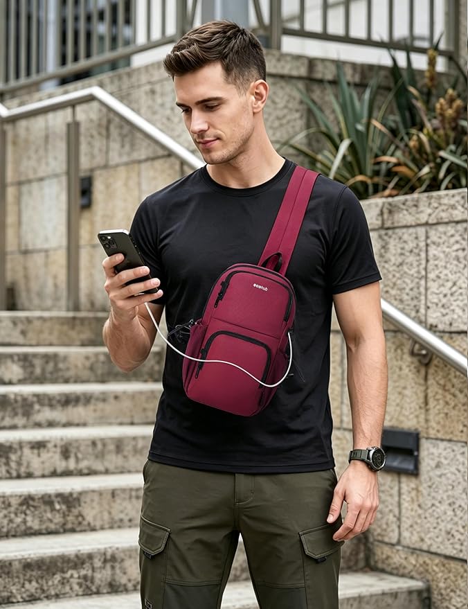 ECOHUB Crossbody Bags for Women Men, Anti-Theft RFID Blocking Sling Backpack Water Resistant Chest Shoulder Daypack, Red