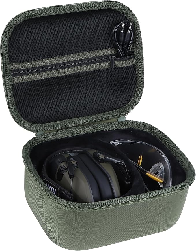 Lebakort Storage Case Compatible with Walkers Razor Slim/PROHEAR 066 030 Electronic Shooting Earmuff Hearing Protection Muff (Army Green Case, for Earmuff+ Glasses)