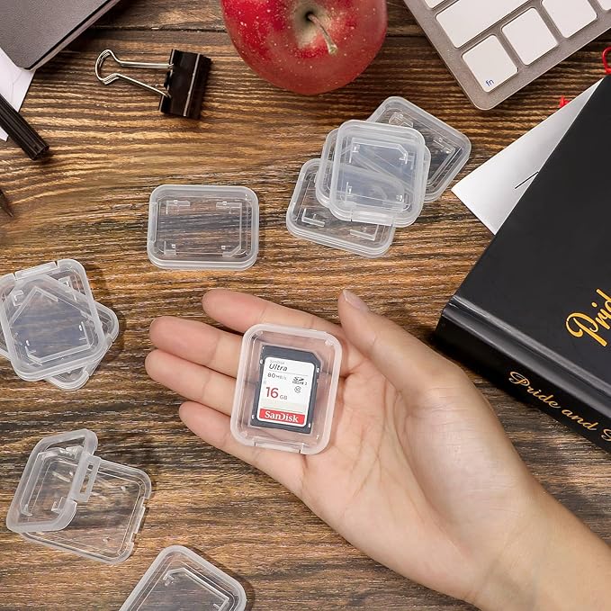15Pcs SD/SDHC Memory Card Case Holder, Standard SD Plastic Storage Boxes, Clear Compact