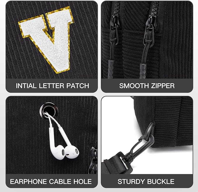 Viverte Small Corduroy Sling Bag Initial Crossbody Bag Fanny Pack for Girls Personalized Birthday Gifts for Teen Girls Gifts