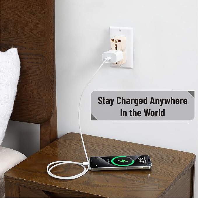 Bates- Universal Travel Plug Adapter, 2 Pack, Beige, Converts EU/UK/AU/Asia Plugs to USA Outlet, Europe to US Plug Adapter, UK to US Outlet, Compact Design for Home, Office