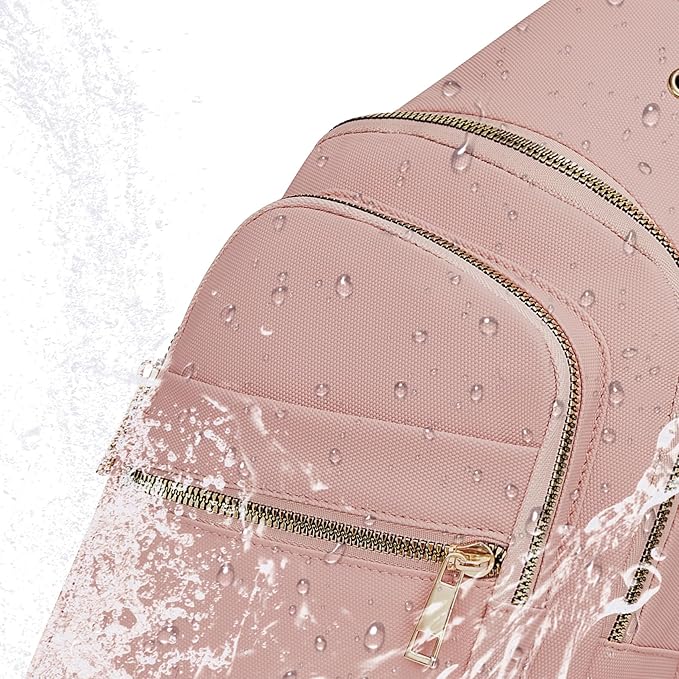 Small RFID Waterproof Travel Crossbody Sling Bags for Women Men, Hands Free Lightweight Sling Backpack Fanny Pack Cross Body Bag for Outdoors Hiking Traveling Fitness Commuting Leisure Pink