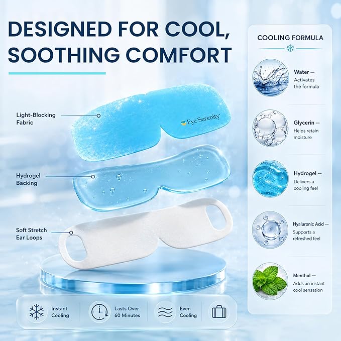 Lure Essentials Eye Serenity CHILL Self Cooling Eye Mask for Sleeping, Cooling Eye Patches for Dark Circles and Puffy Eyes, Cold Compress, Spa Relaxation and Self-care Gifts for Women & Men