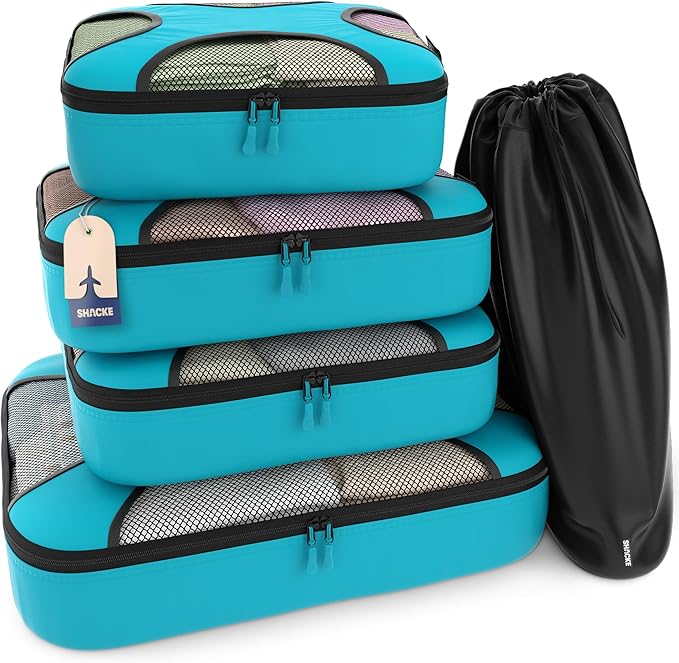 Shacke 5 Set Packing Cubes for Travel – Luggage Organizer & Suitcase Bags with Laundry Bag, Carry On Packing Organizer, Travel Accessories for Women Men (Aqua Teal)