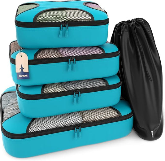 Shacke 5 Set Packing Cubes for Travel – Luggage Organizer & Suitcase Bags with Laundry Bag, Carry On Packing Organizer, Travel Accessories for Women Men (Aqua Teal)