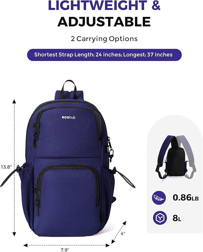 ECOHUB Crossbody Bags for Women Men, Anti-Theft RFID Blocking Sling Backpack Water Resistant Chest Shoulder Daypack, Blue