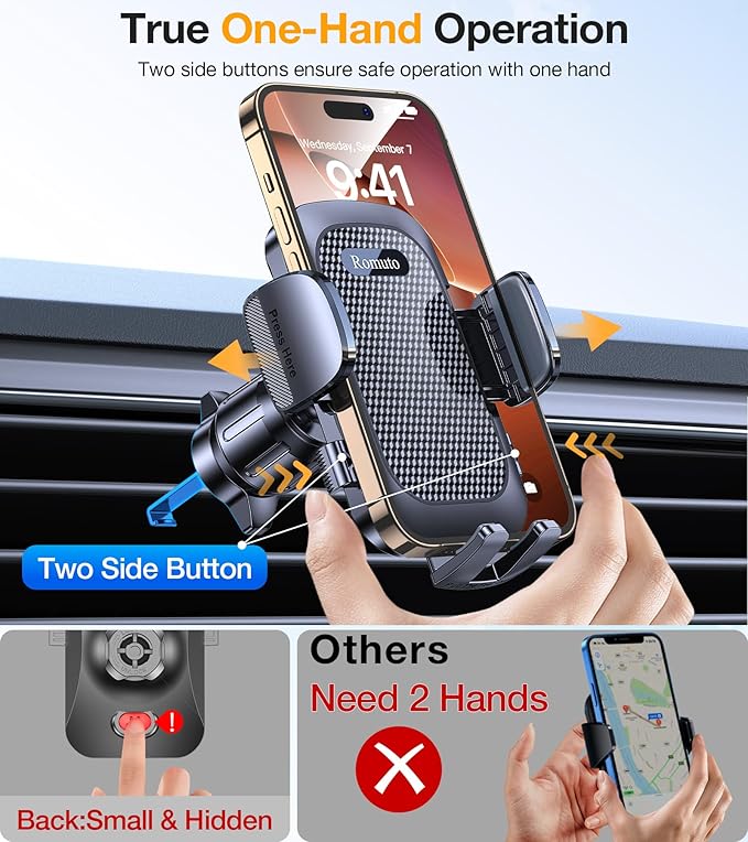 Romuto Phone Holders for Your Car Phone Holder Mount【Strongest Suction】 Cell Phone Mount for Car Dash Pad Car Accessories for Women Men Dashboard/Windshield/Vent Truck Stand Mount for iPhone Samsung