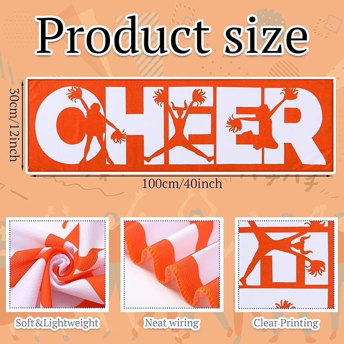 12 Pcs Cheerleader Cooling Towel Cheer Gifts Bulk for Team Cheer Sports Gifts with Bags 40" x 12" Breathable Chilly Microfiber Cooling Towel for Yoga Sport Gym Party Favor (Orange)