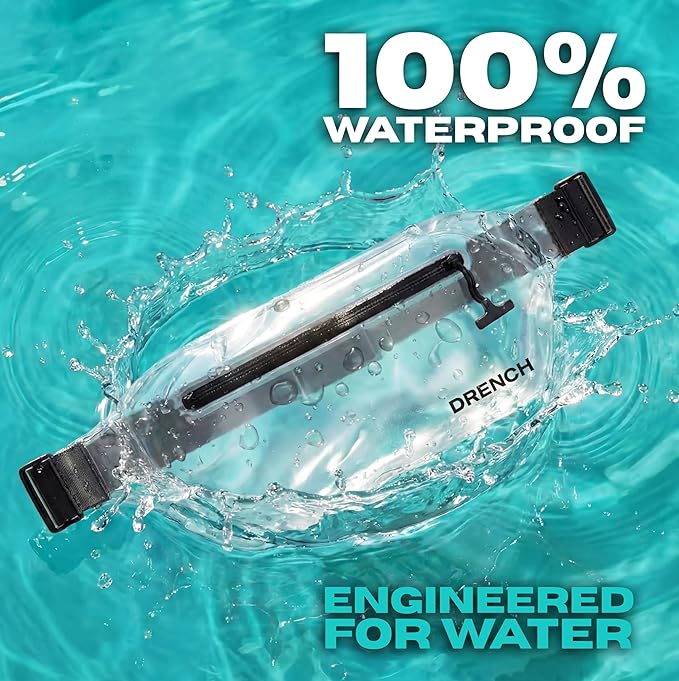 DRENCH 100% Waterproof Clear Bag | Touchscreen Waterproof Fanny Pack Crossbody Phone Case, IPX8 Underwater Pouch for Swimming, Beach, Concerts & Stadium Events | Fits iPhone 15 Pro Max | iPhone