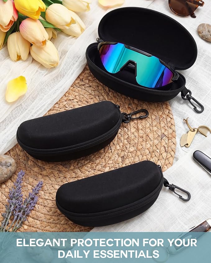 Treela 24 Pcs Sunglasses Case Portable Travel Hard Shell Zipper Frame Summer Eyeglasses Case with Plastic Hook for Women Men