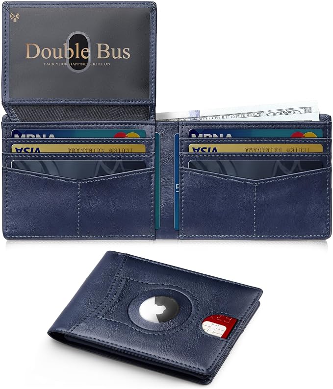Wallet for Men Slim RFID Blocking Bifold Carbon Fiber,Minimalist Small Compact Front Pocket Credit Card Holder,Thin Mens Leather Wallets Smart Security With 2 ID windows 1 Cash (Oil Wax Blue)