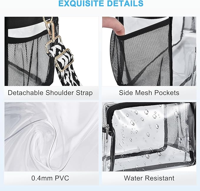 Bagenius Clear Tote Bag Stadium Approved, Game Day Satchel Bag with ‌Non-detachable Reinforced Strap for Concert, Work, Sport