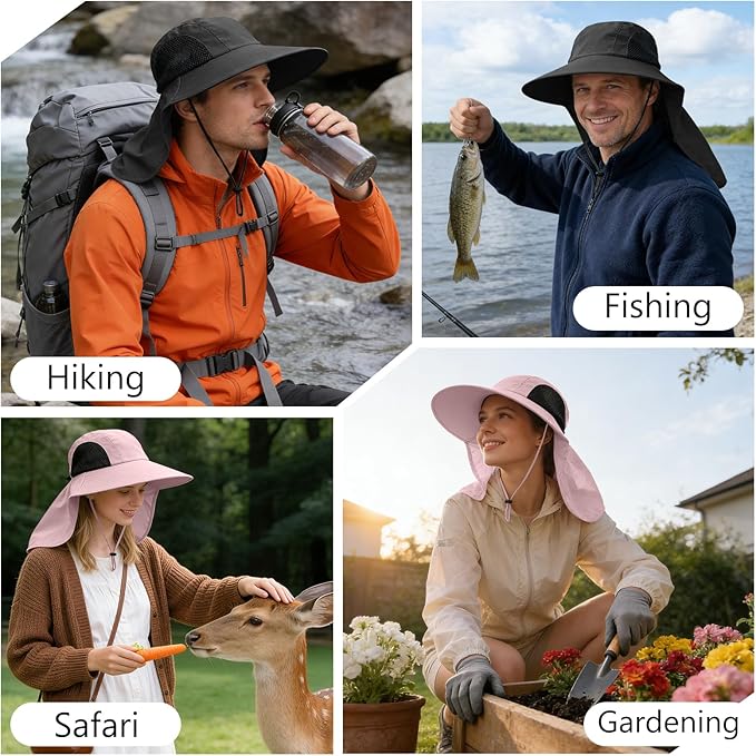 Sun Hat for Men Women with Neck Flap,UPF 50+ UV Protective Hiking Fishing Hats,Wide Brim Sun Hat for Women&Men