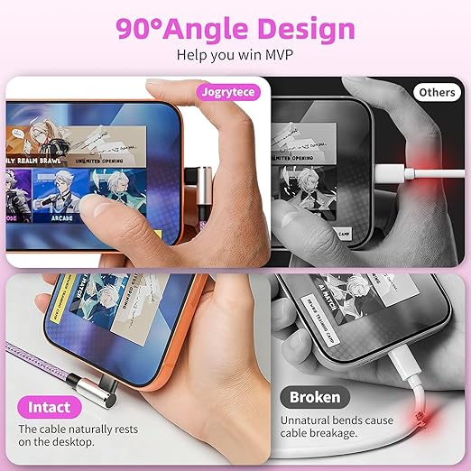 90 Degree 3-in-1 Multi Charging Cable 2Pack 5FT - Right Angle USB C to Type C/IP/Micro USB, Gamer & Travel Essential for iPhone 17-12, Galaxy, Huawei, iPad and More