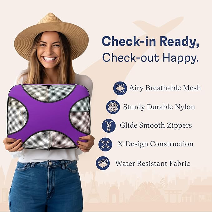 Shacke 5 Set Packing Cubes for Travel – Luggage Organizer & Suitcase Bags with Laundry Bag, Carry On Packing Organizer, Travel Accessories for Women Men (Orchid Purple)