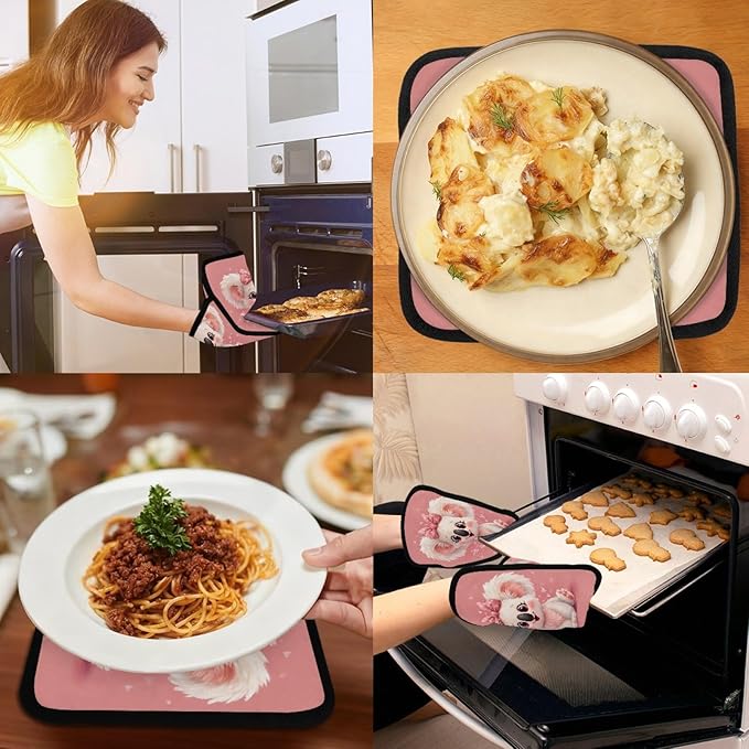Cute Pink and Sloth Pot Holders with Pockets 2 PCS, Heat Resistant Oven Mitts Hot Pads for Kitchen Baking Cooking, Square Thick Pot Holders Kitchen Hot Potholders, 8.5x10 Inches