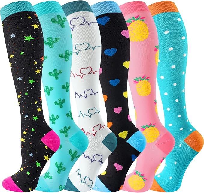 cerpite Compression Socks for Women & Men 6 Pairs Knee High Compression Socks 20-30 mmhg Best for Running,Nurse,Travel