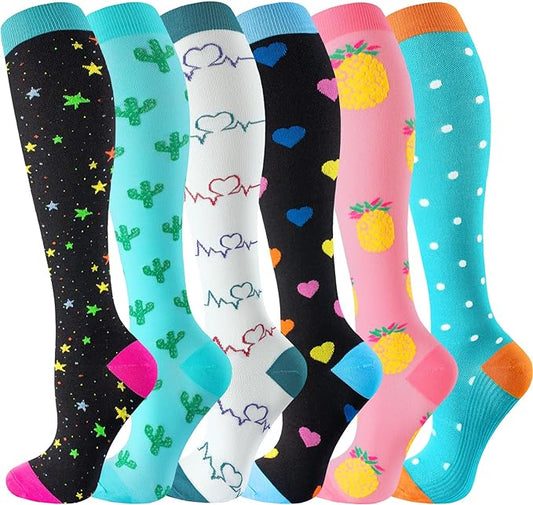 cerpite Compression Socks for Women & Men 6 Pairs Knee High Compression Socks 20-30 mmhg Best for Running,Nurse,Travel