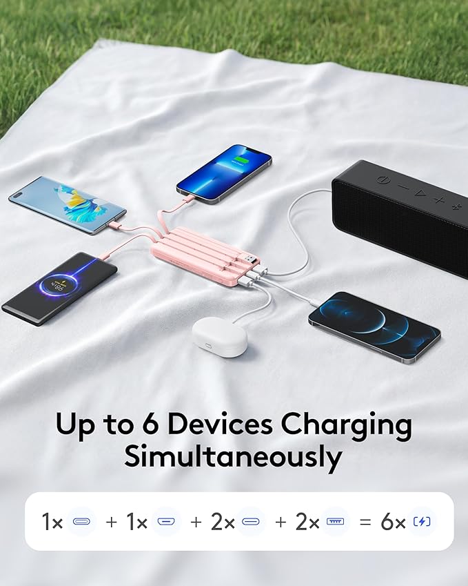 Orfeika Portable Phone Charger, 10000mAh Portable Charger 22.5W Fast Charging Power Bank with Built-in Cables, Travel Essential Battery Pack Compatible with iPhone, Samsung, Google, iPads, etc
