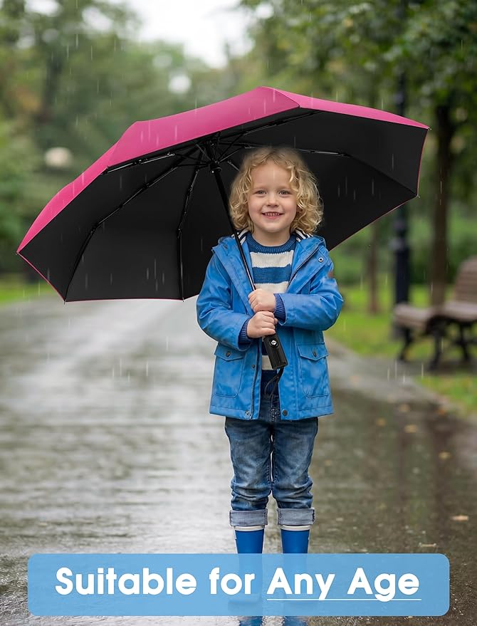 Yoobure Compact Travel Umbrella - Windproof Umbrellas for Rain, Small Portable UV Umbrella for Sun Protection, Folding Automatic Umbrellas in Lightweight for Car, Backpack, Walking, Kids, Women