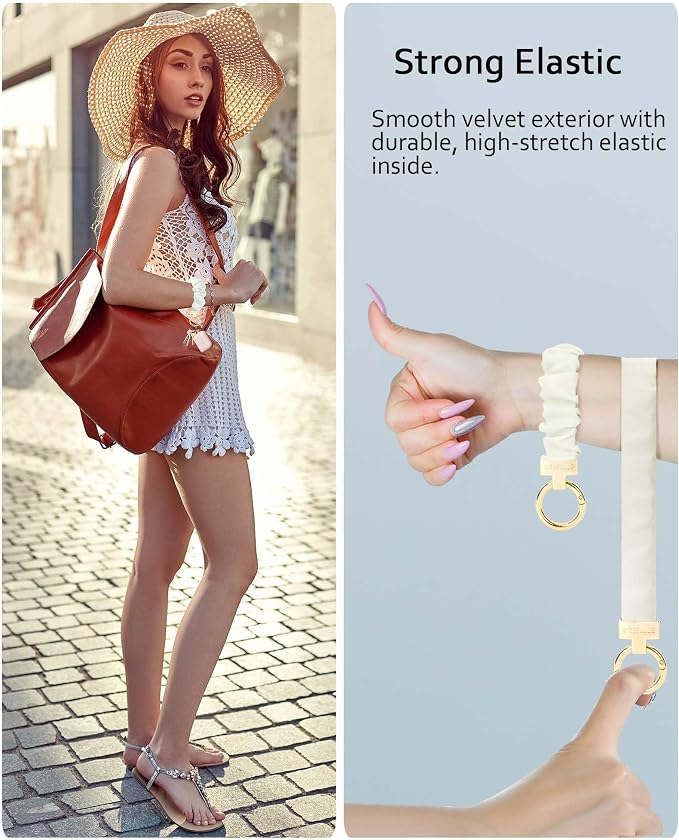 WEESMILE Keychain Wristlet, Stretchy Key Chain for Car Keys with D ring, Cute Scrunchie Wrist Bracelet for Women Men