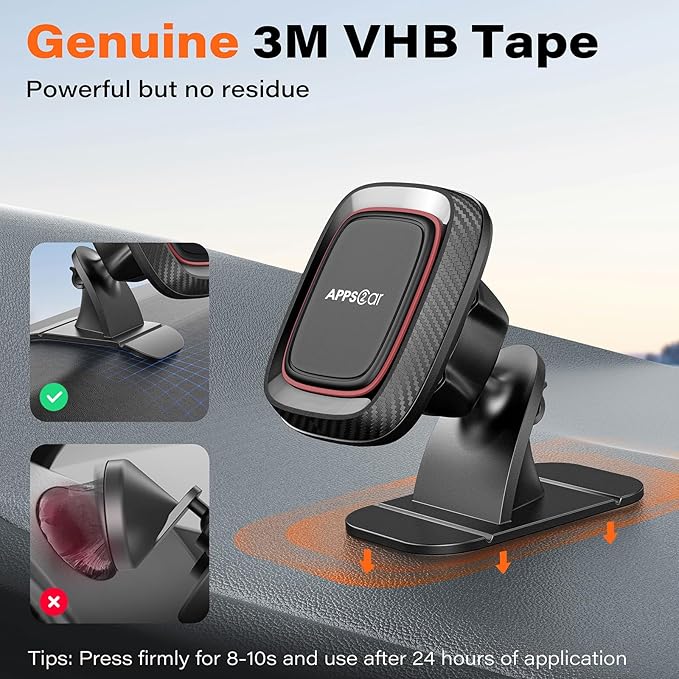 [2 Pack] Magnetic Phone Holder for Car, APPS2Car Dashboard Magnetic Car Phone Holder Mount with Strong VHB Adhesive Mounting, Requires Metal Plate for Use, Compatible with Most Phones(Not for Magsafe)